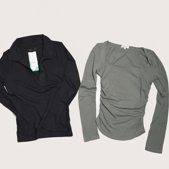 J. Crew Tops - Black Ribbed Top & Olive Green Square Neck Top - Two-Pack